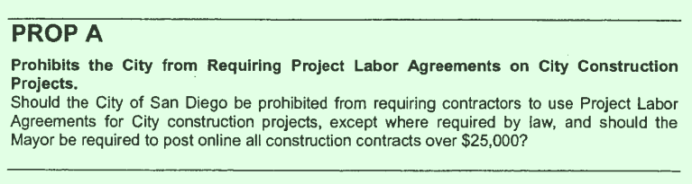 Project Labor Agreement Ban - City of San Diego